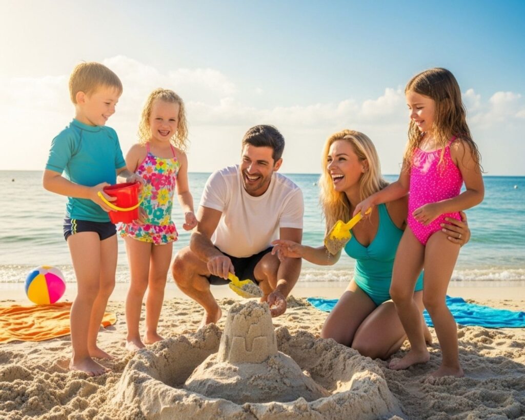 O que fazer em Vila Velha com crianças: Dicas para um passeio em família na cidade 1 Crianças brincando na areia da Praia da Costa, uma ótima opção de lazer conforme o guia O que fazer em Vila Velha com crianças.