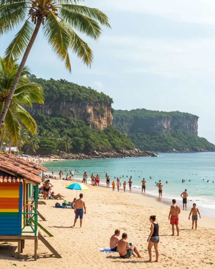 Praia tropical com visitantes - WayVix Viagens